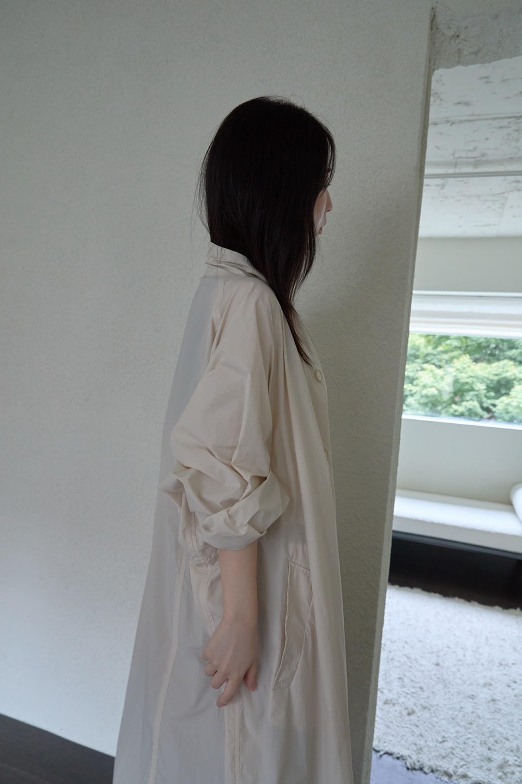 ナイロンボタンハイネックロング無地トレンチコートFW | 詳細画像14