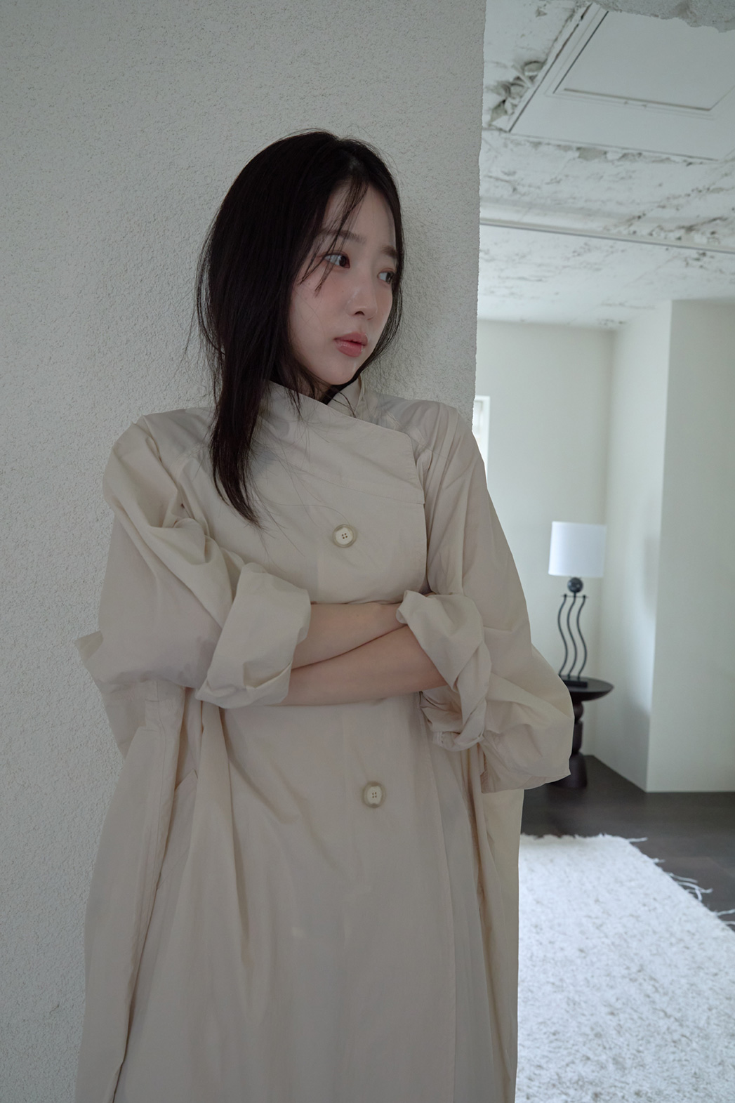 ナイロンボタンハイネックロング無地トレンチコートFW | 詳細画像18