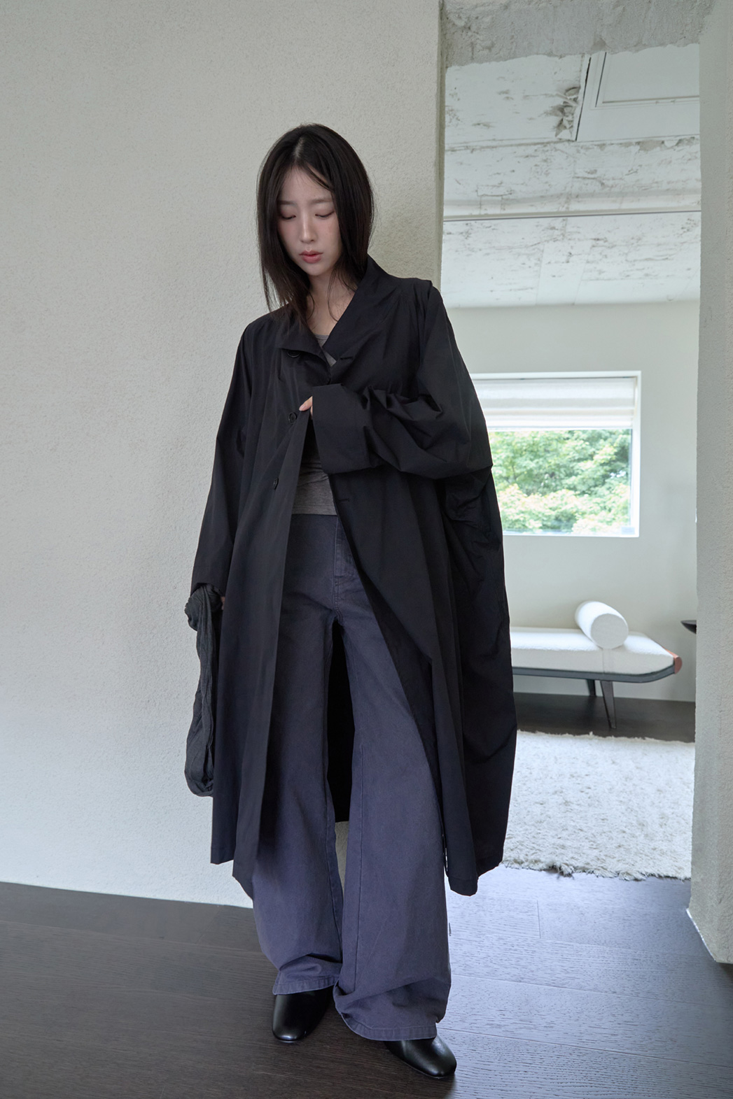 ナイロンボタンハイネックロング無地トレンチコートFW | 詳細画像22