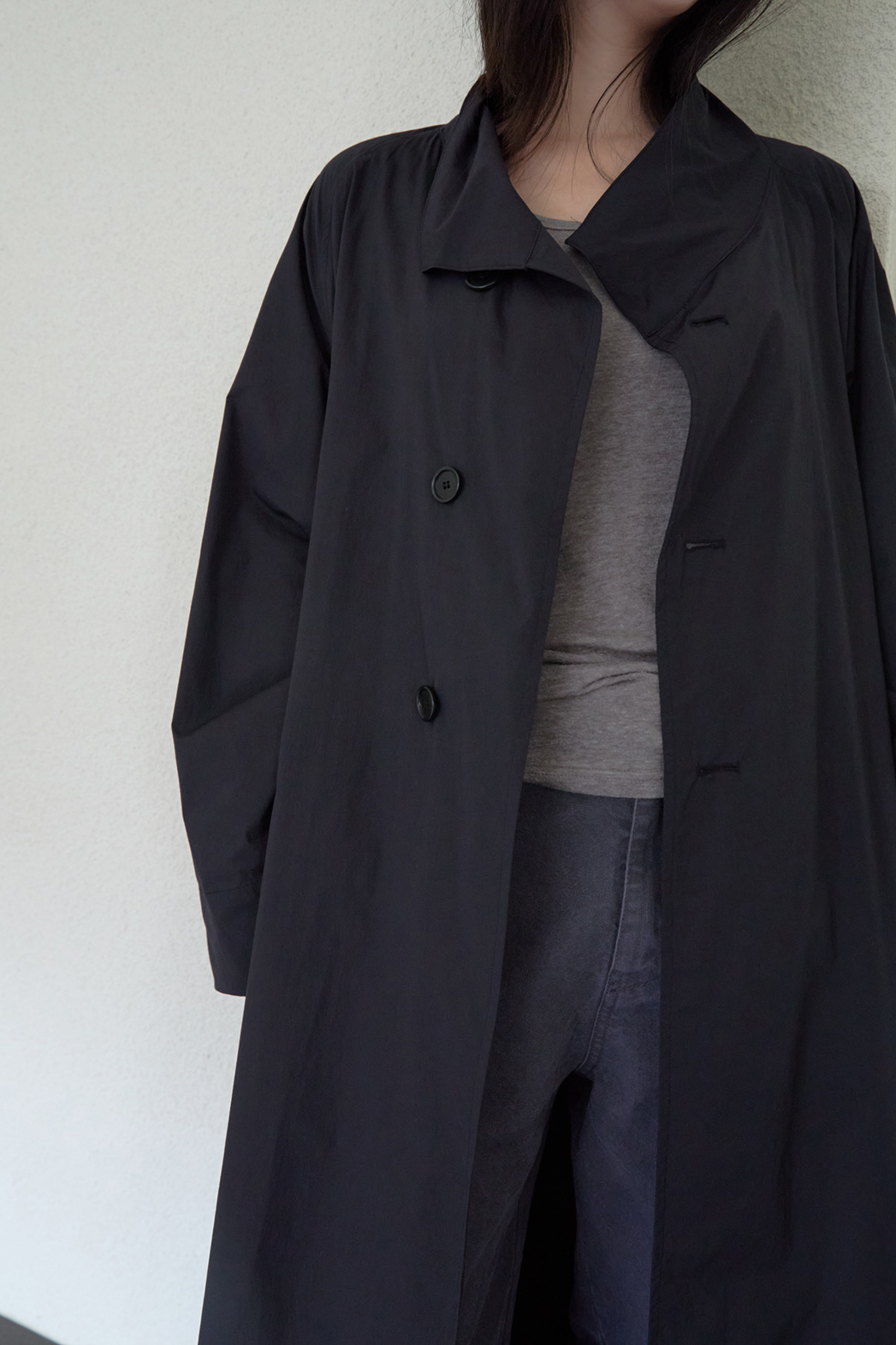 ナイロンボタンハイネックロング無地トレンチコートFW | 詳細画像26