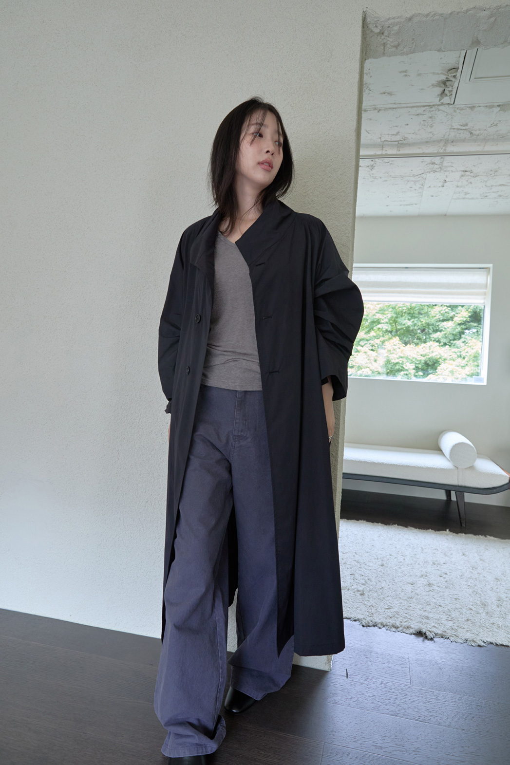 ナイロンボタンハイネックロング無地トレンチコートFW | 詳細画像31