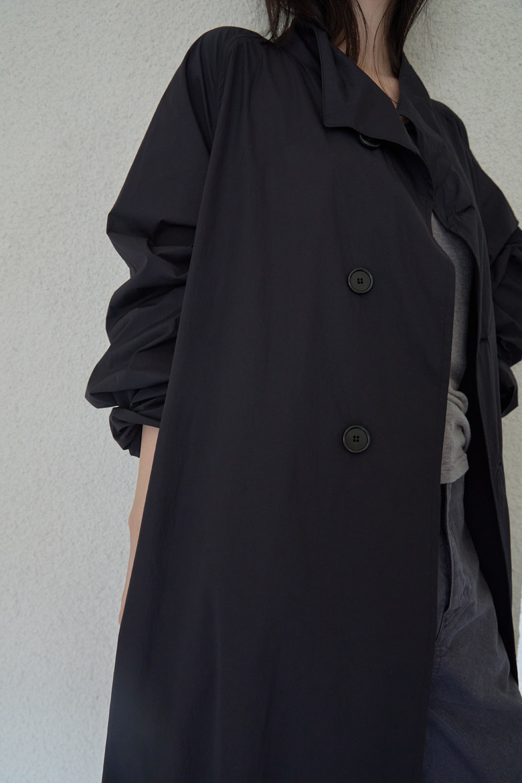 ナイロンボタンハイネックロング無地トレンチコートFW | 詳細画像35