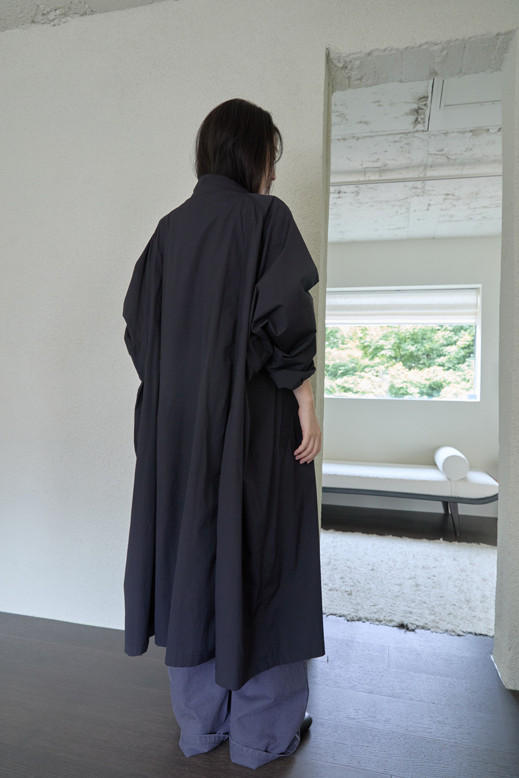 ナイロンボタンハイネックロング無地トレンチコートFW | 詳細画像37