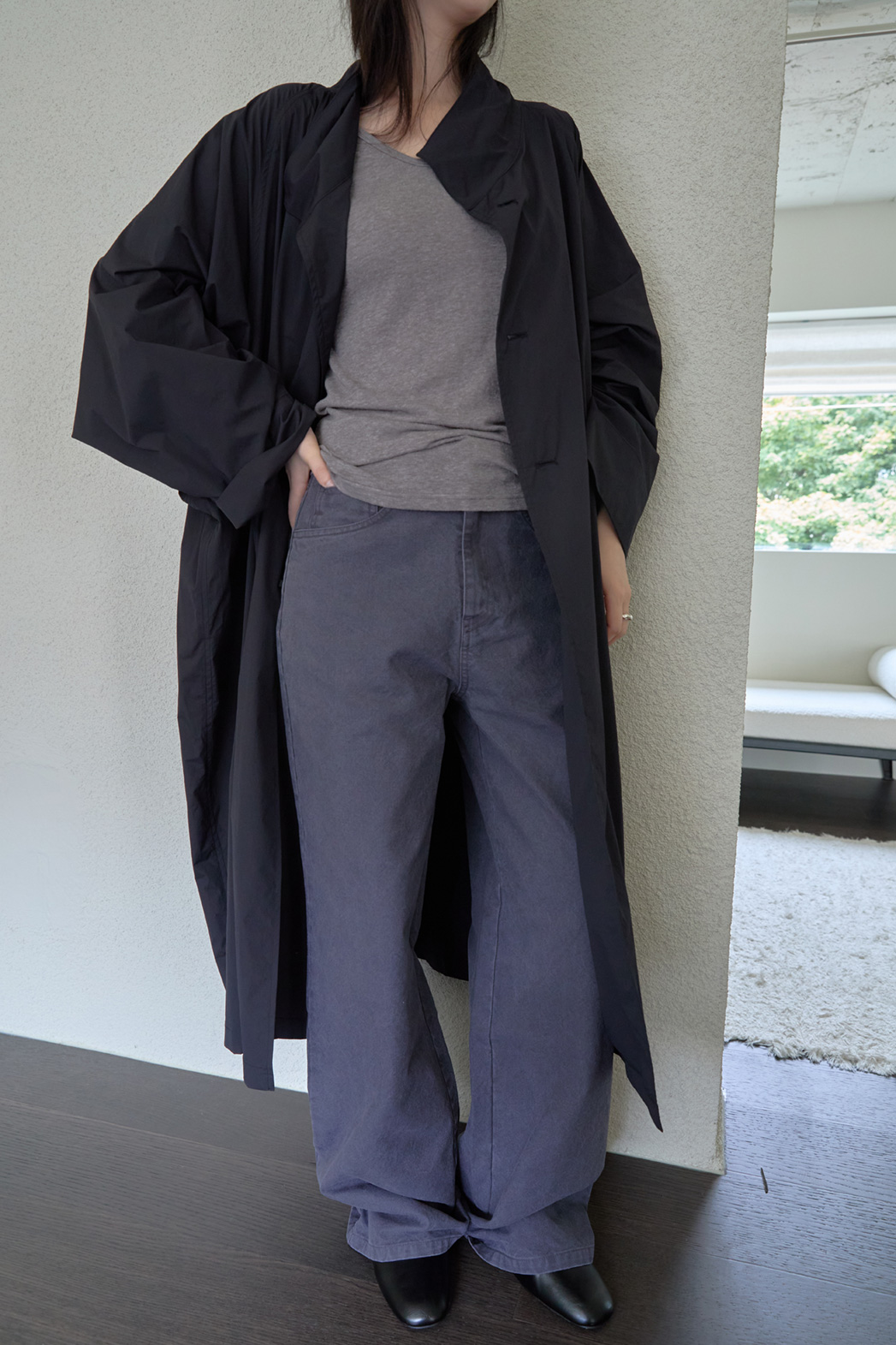 ナイロンボタンハイネックロング無地トレンチコートFW | 詳細画像38