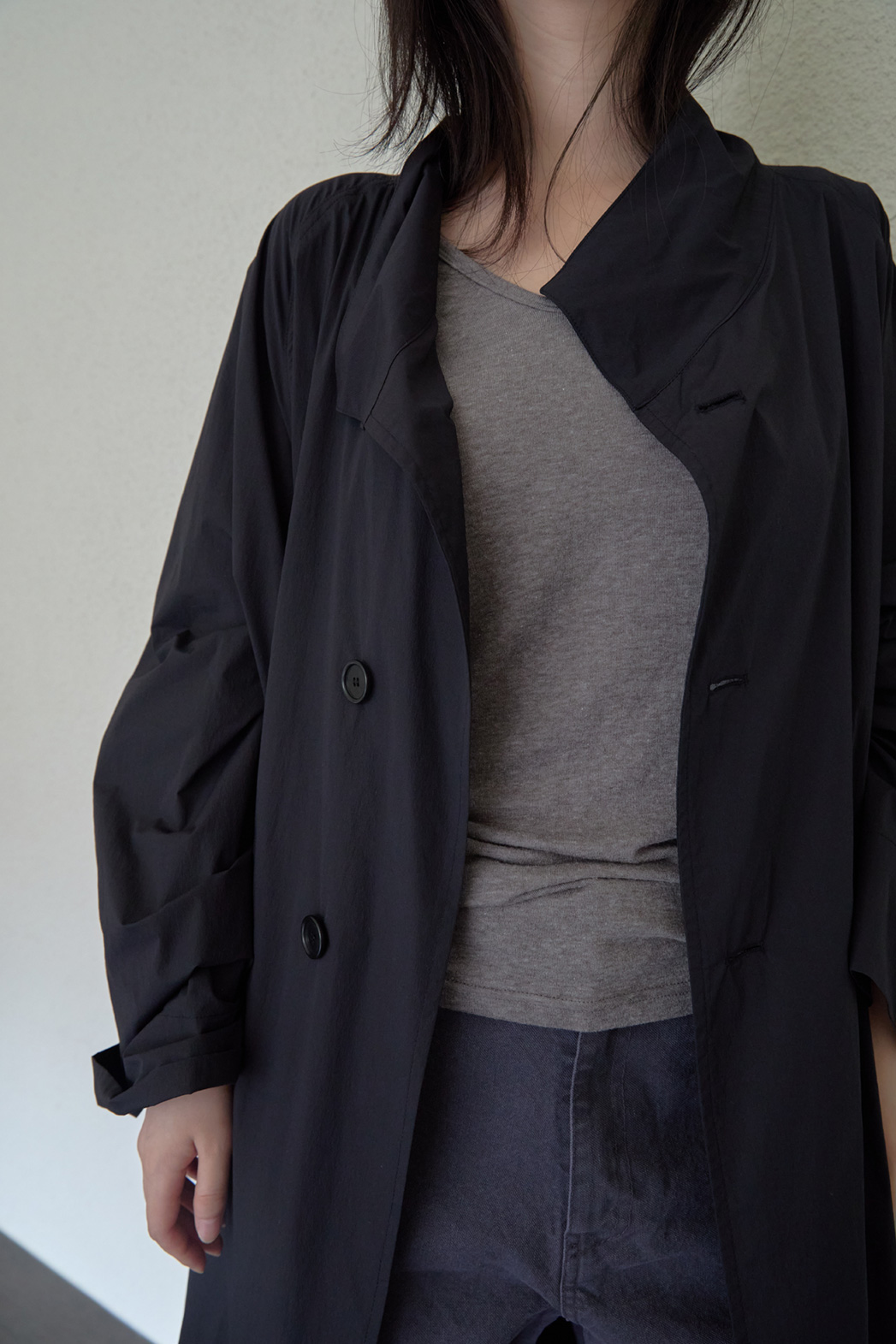 ナイロンボタンハイネックロング無地トレンチコートFW | 詳細画像39