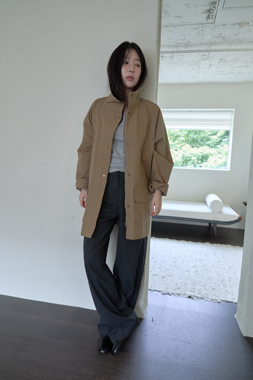 コットンハーフネックスナップボタン無地ジャケットFW | 詳細画像2