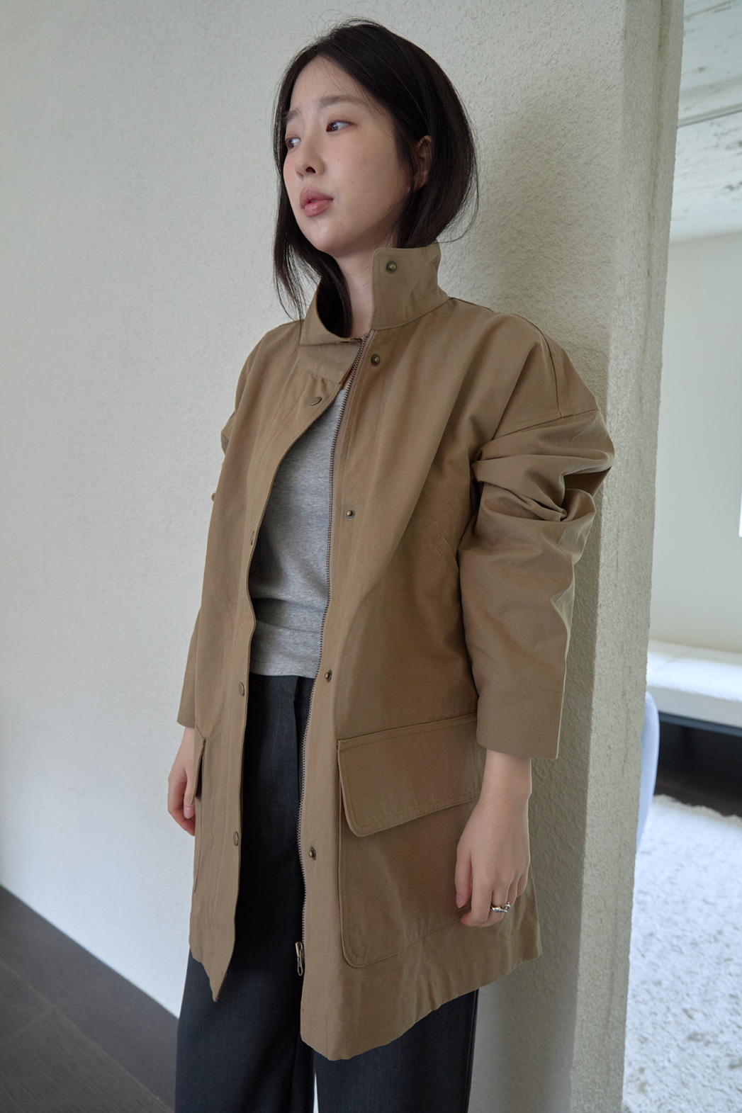 コットンハーフネックスナップボタン無地ジャケットFW | 詳細画像3