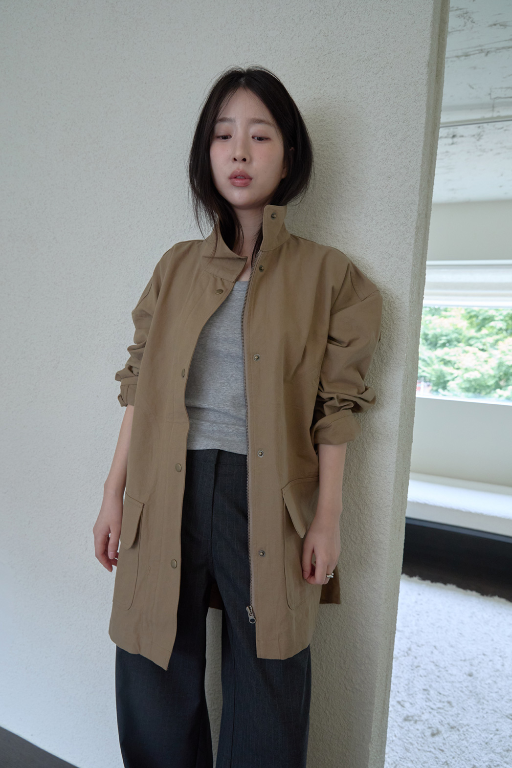 コットンハーフネックスナップボタン無地ジャケットFW | 詳細画像4