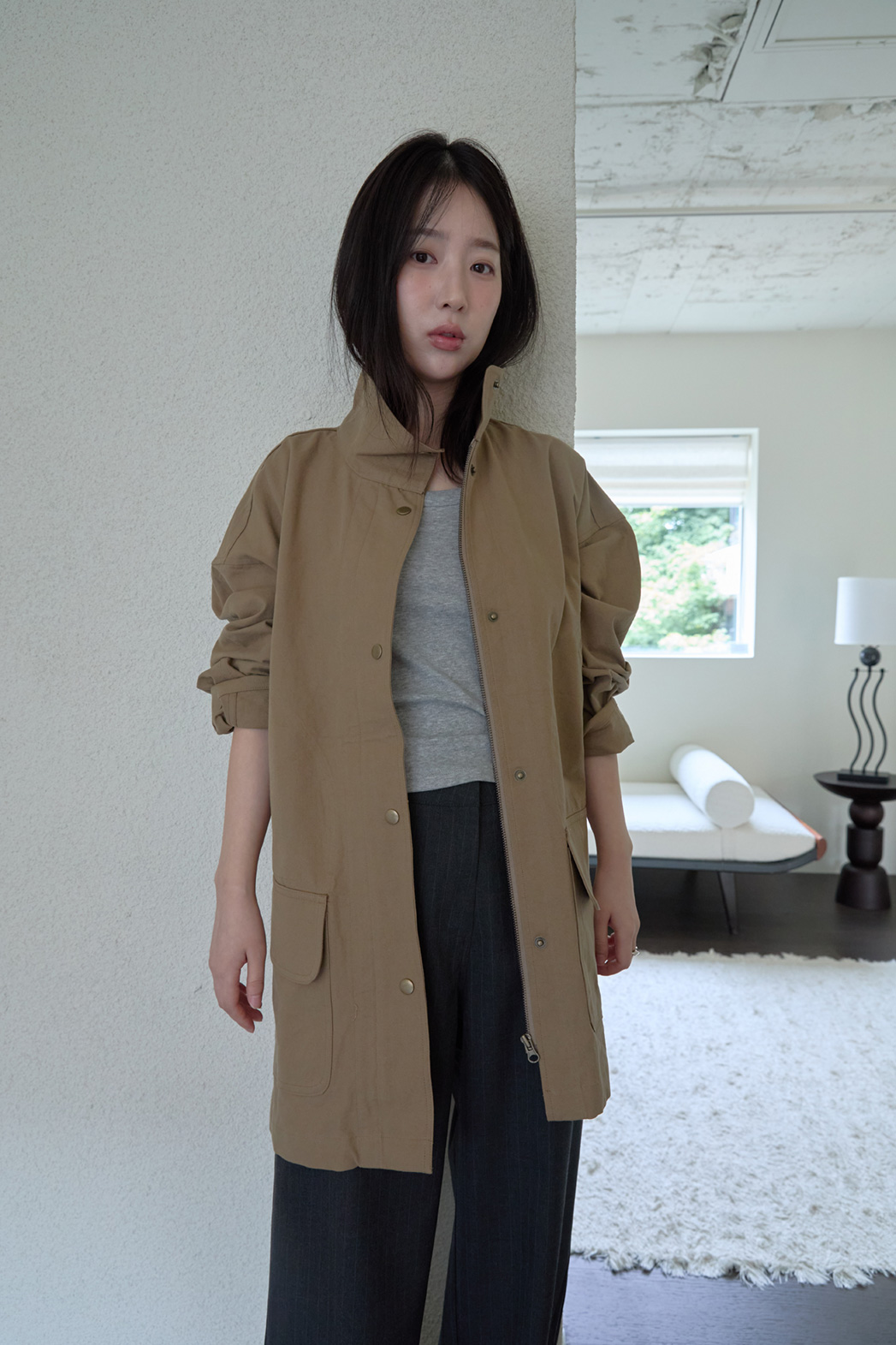 コットンハーフネックスナップボタン無地ジャケットFW | 詳細画像5
