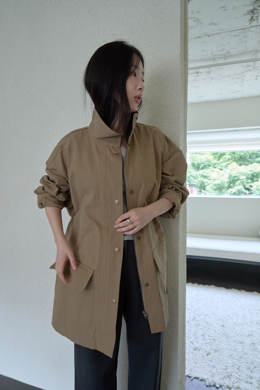 コットンハーフネックスナップボタン無地ジャケットFW | 詳細画像6
