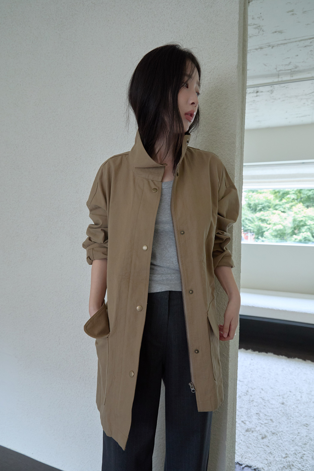 コットンハーフネックスナップボタン無地ジャケットFW | 詳細画像7