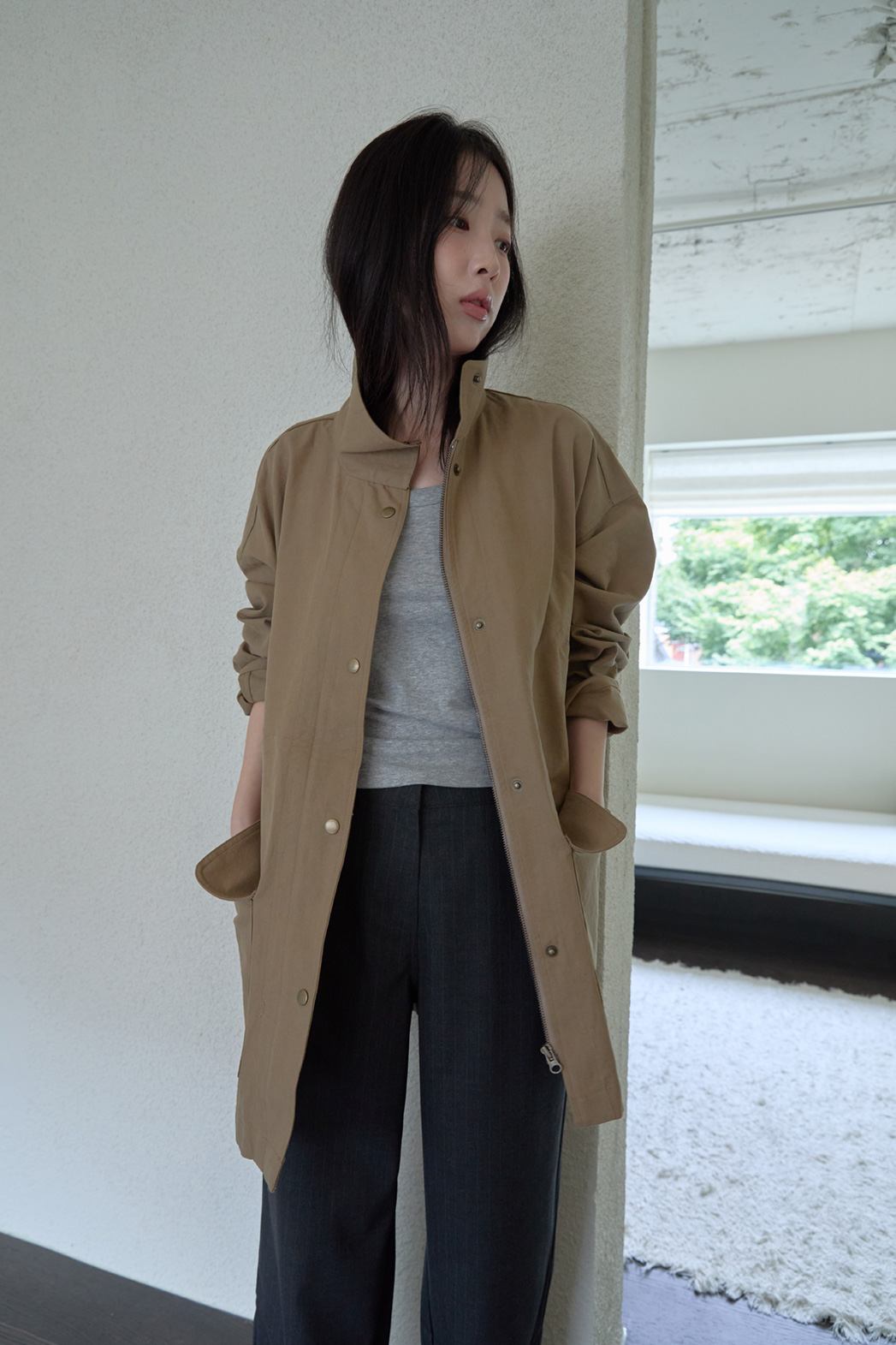 コットンハーフネックスナップボタン無地ジャケットFW | 詳細画像8