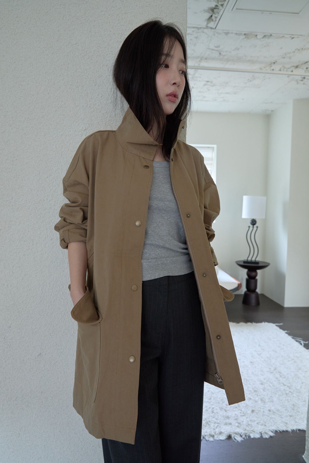 コットンハーフネックスナップボタン無地ジャケットFW | 詳細画像9