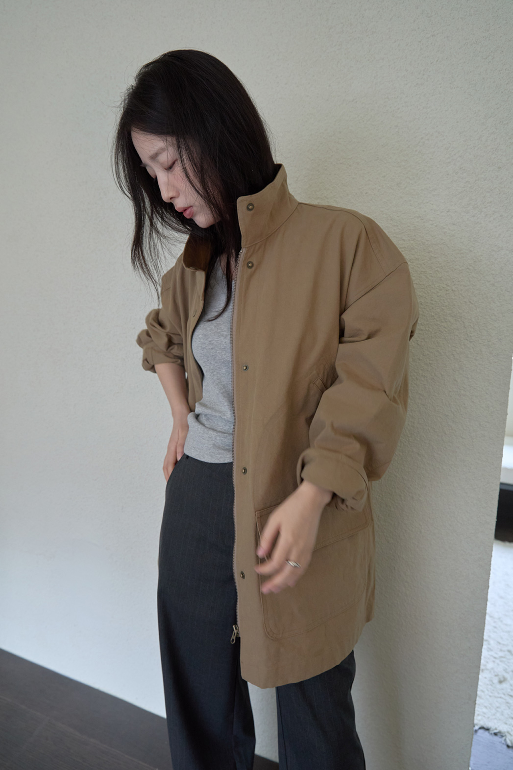 コットンハーフネックスナップボタン無地ジャケットFW | 詳細画像12