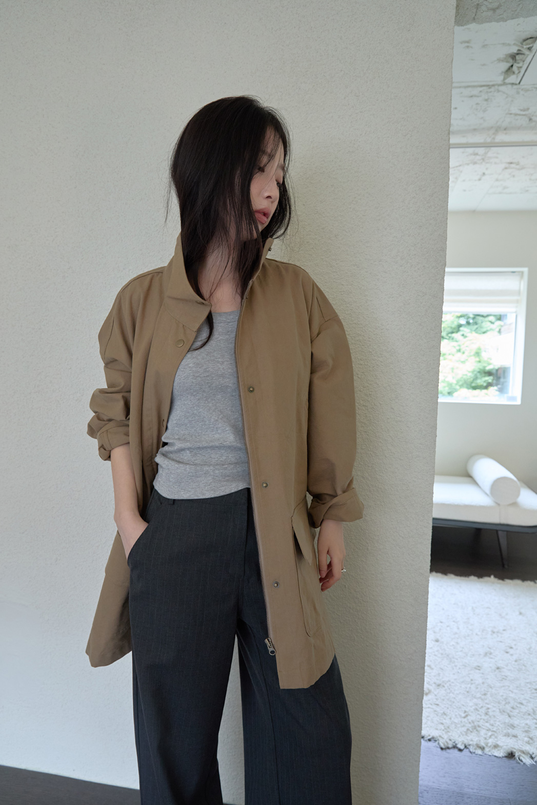 コットンハーフネックスナップボタン無地ジャケットFW | 詳細画像13