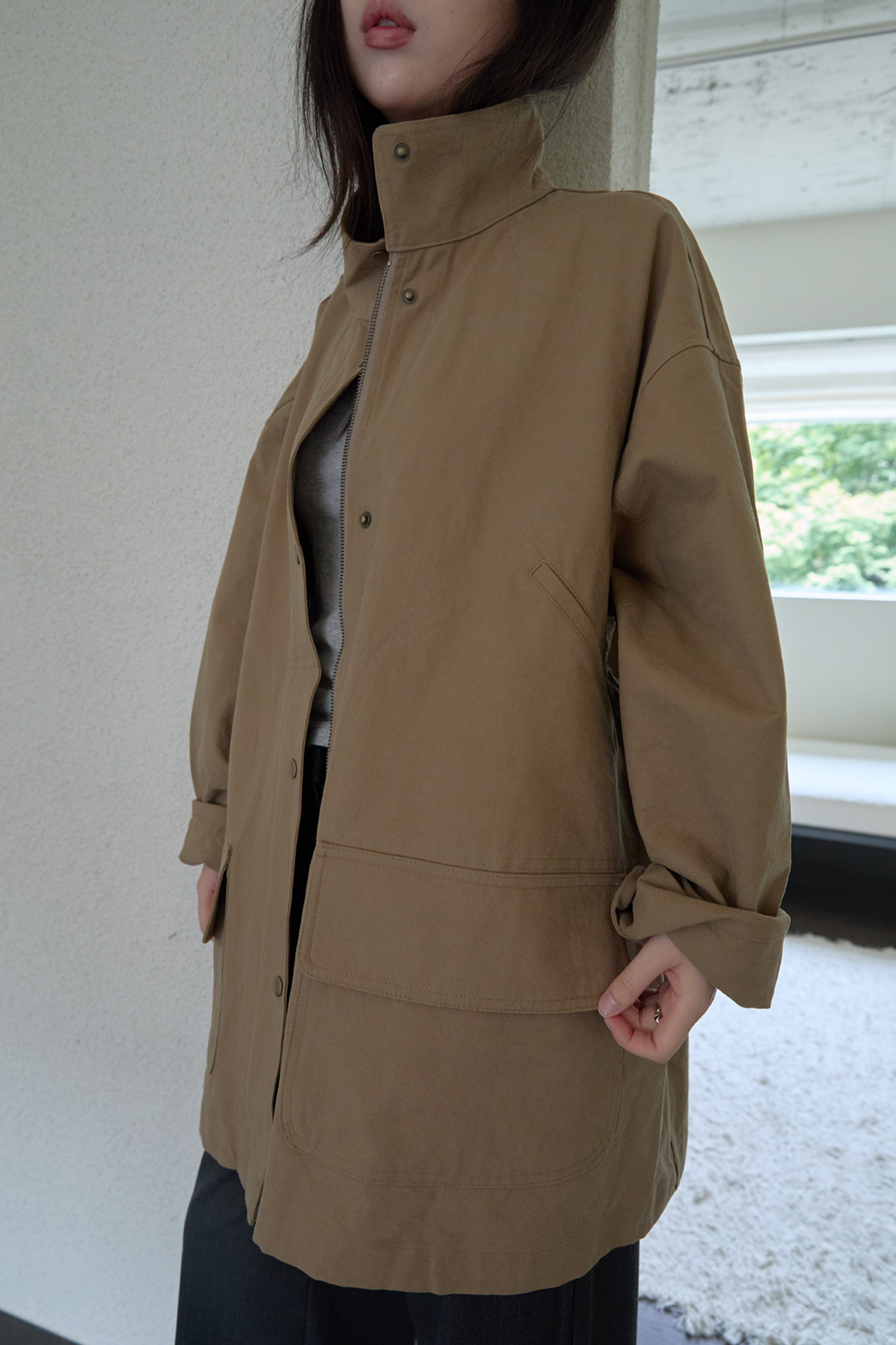 コットンハーフネックスナップボタン無地ジャケットFW | 詳細画像18