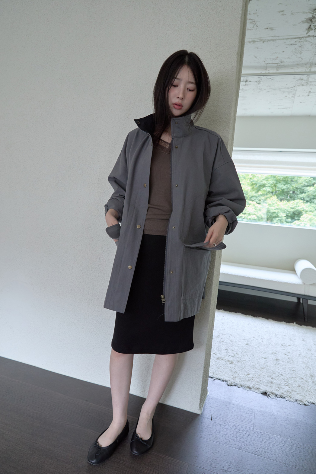 コットンハーフネックスナップボタン無地ジャケットFW | 詳細画像22