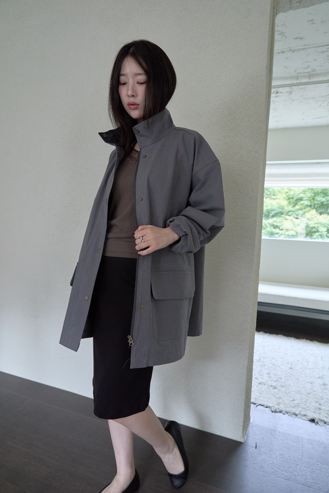 コットンハーフネックスナップボタン無地ジャケットFW | 詳細画像23