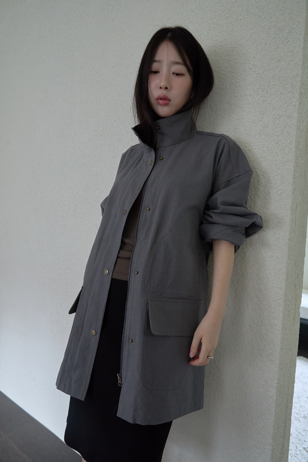 コットンハーフネックスナップボタン無地ジャケットFW | 詳細画像25