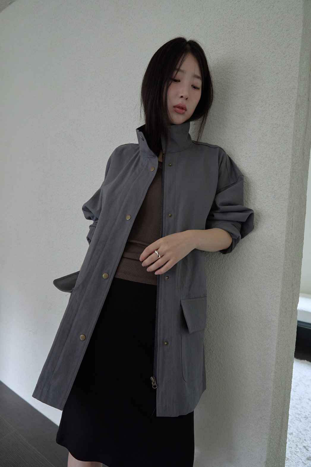コットンハーフネックスナップボタン無地ジャケットFW | 詳細画像26