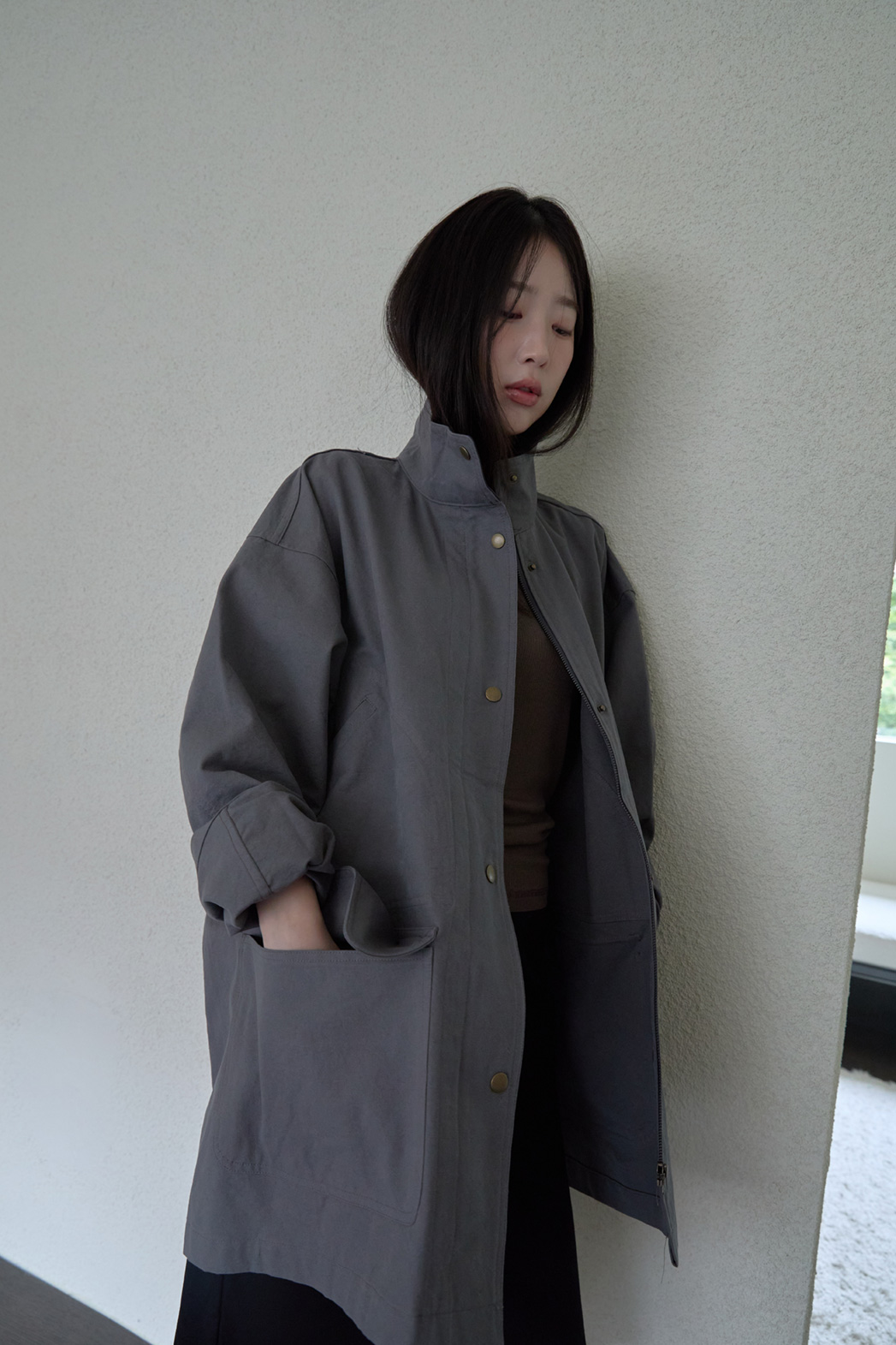 コットンハーフネックスナップボタン無地ジャケットFW | 詳細画像27