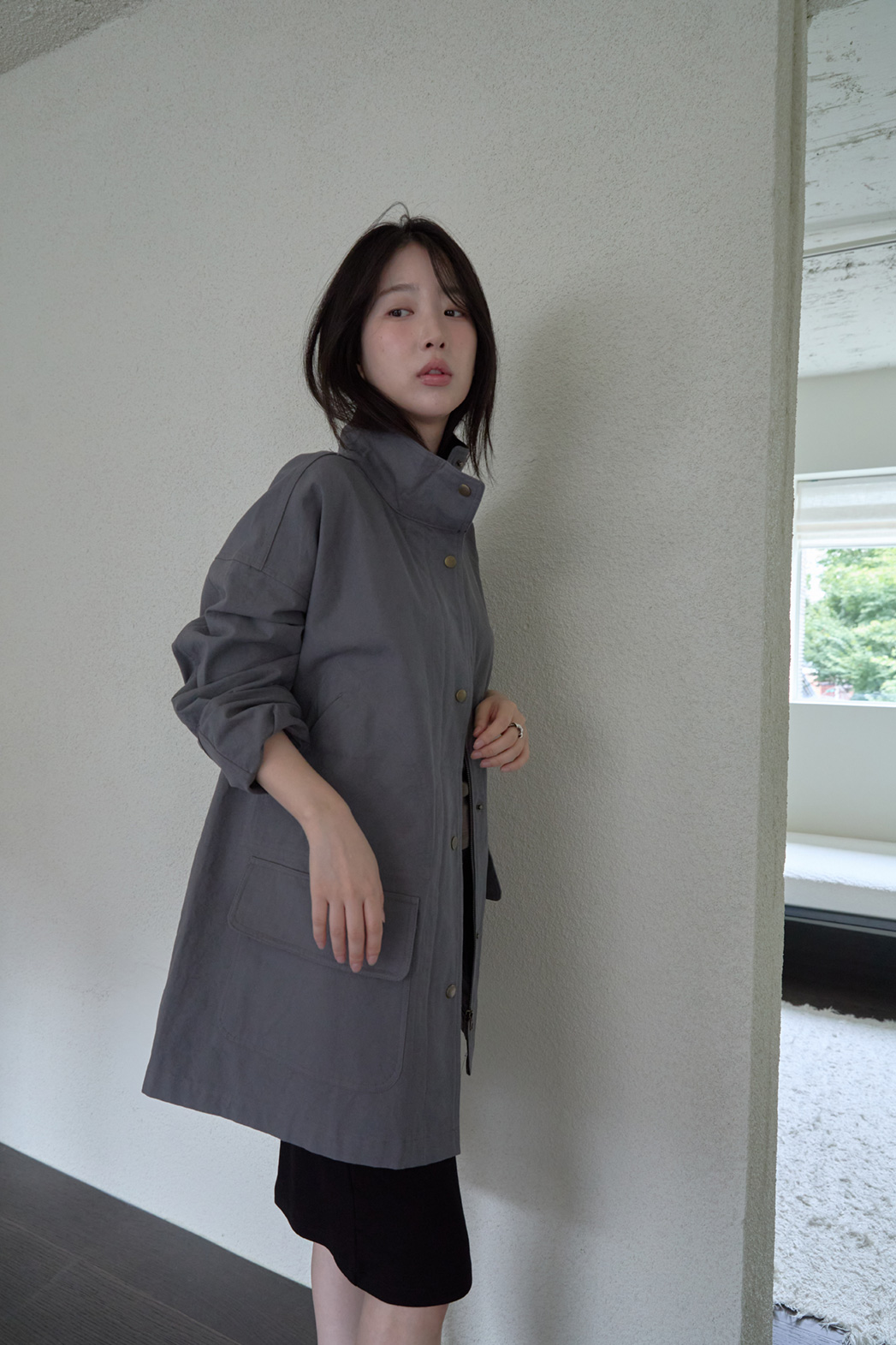 コットンハーフネックスナップボタン無地ジャケットFW | 詳細画像29