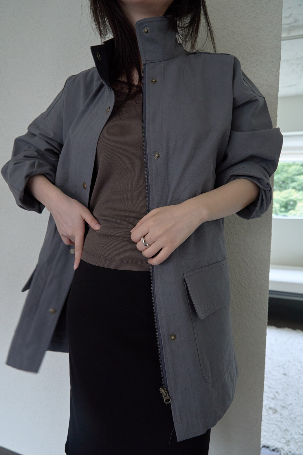 コットンハーフネックスナップボタン無地ジャケットFW | 詳細画像31
