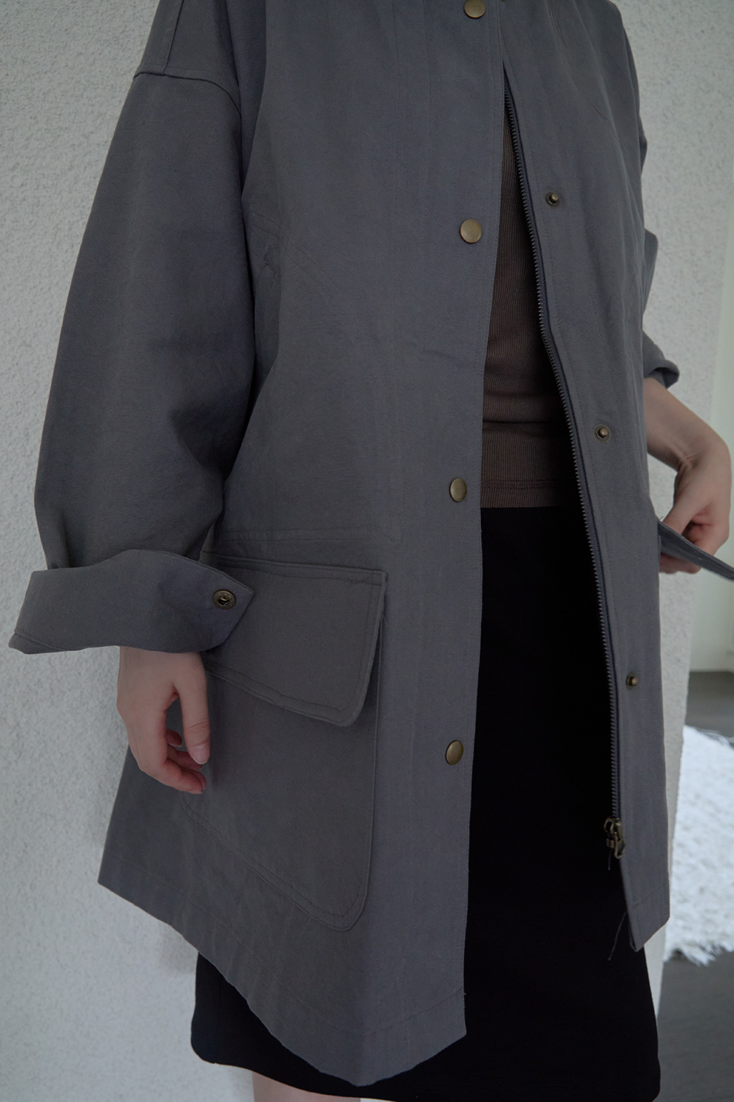 コットンハーフネックスナップボタン無地ジャケットFW | 詳細画像32