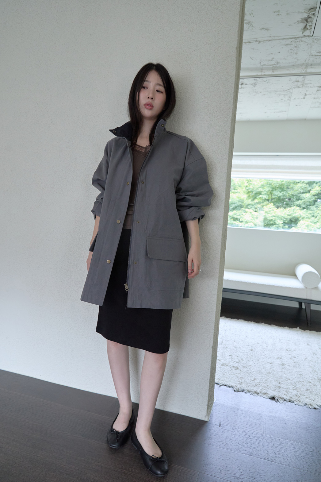 コットンハーフネックスナップボタン無地ジャケットFW | 詳細画像34