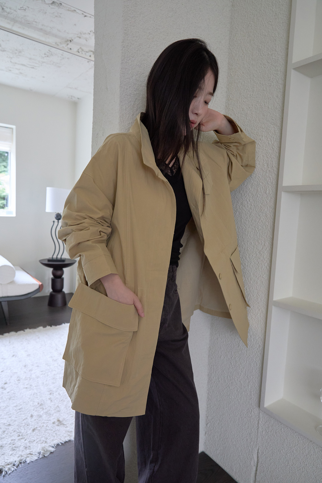 ジップアップハーフネックスナップボタン無地ジャケットFW | 詳細画像9