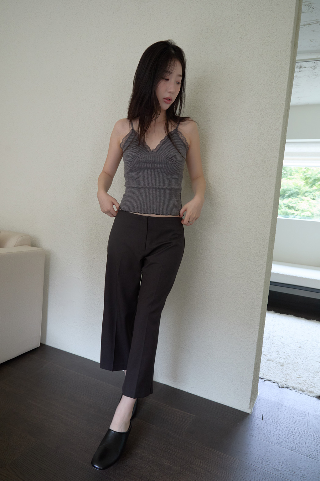 リブVネックレースアップ無地ノースリーブSSFW | 詳細画像18