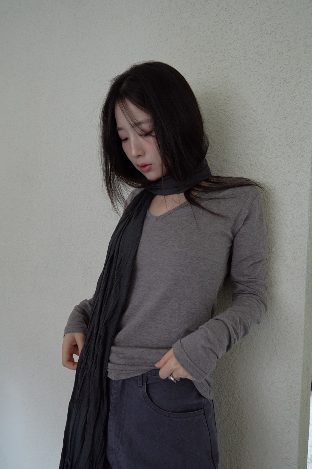 起毛Vネックスリム無地TシャツFW | 詳細画像18