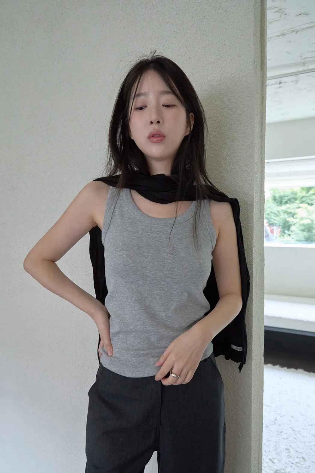起毛クロップドスリム無地ノースリーブFW | 詳細画像1