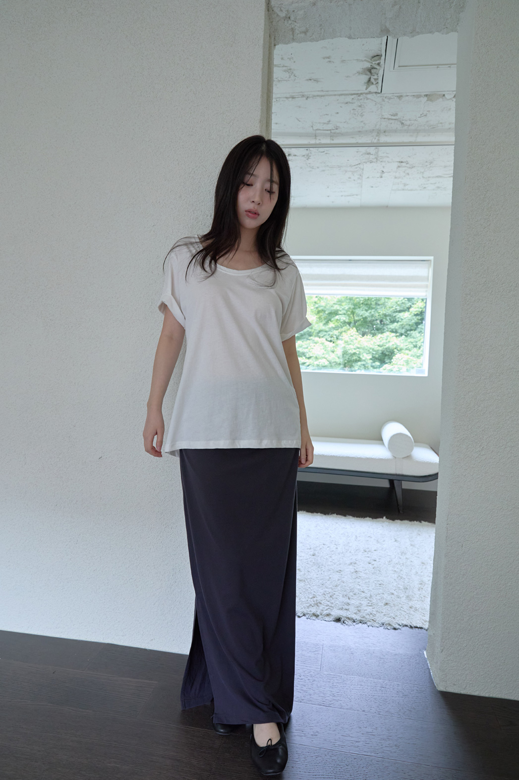 コットンラウンドネックオーバーサイズルーズ無地Tシャツオールシーズン | 詳細画像3