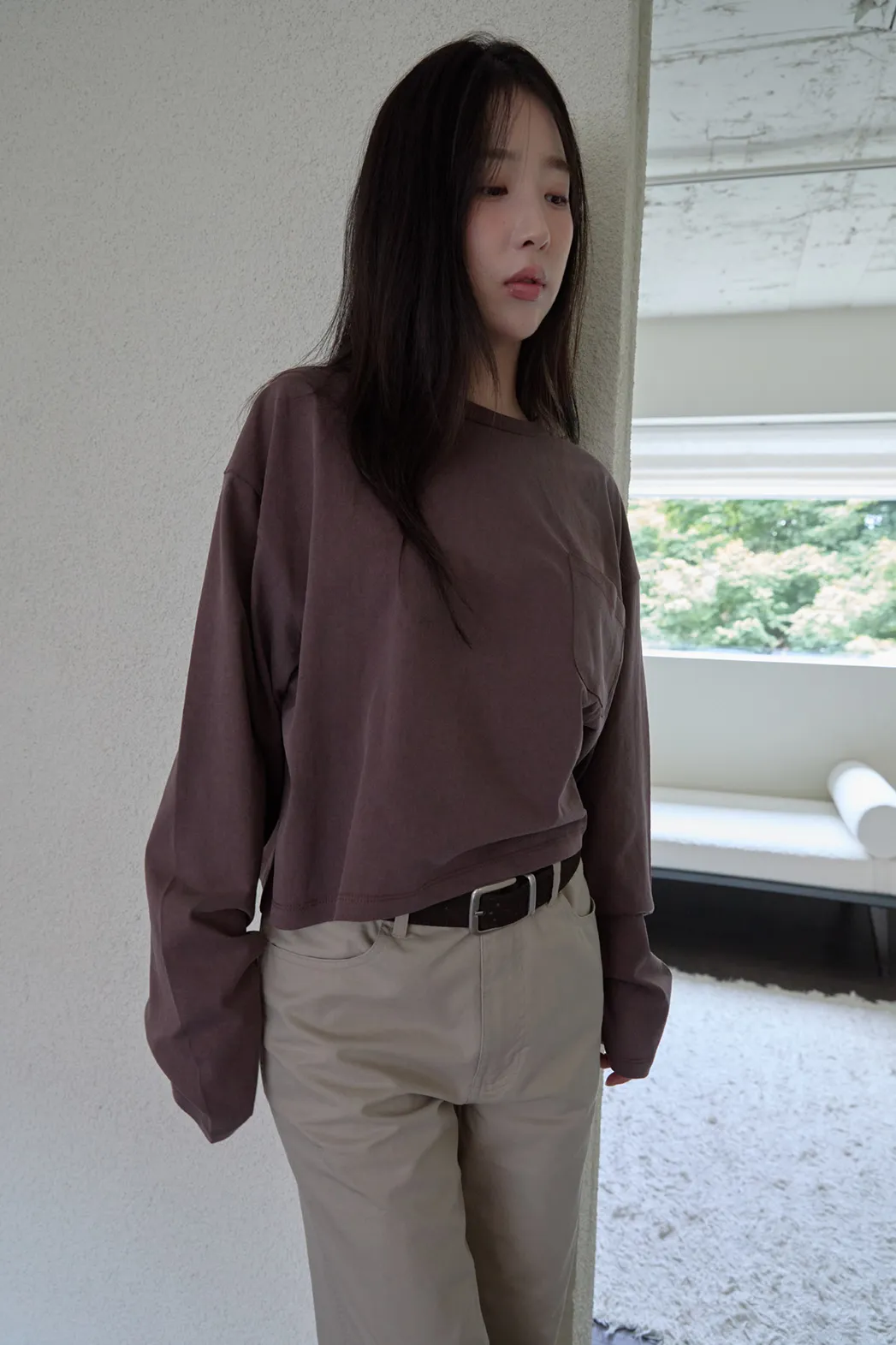 コットンクロップドオーバーサイズルーズ無地TシャツFW | 詳細画像1