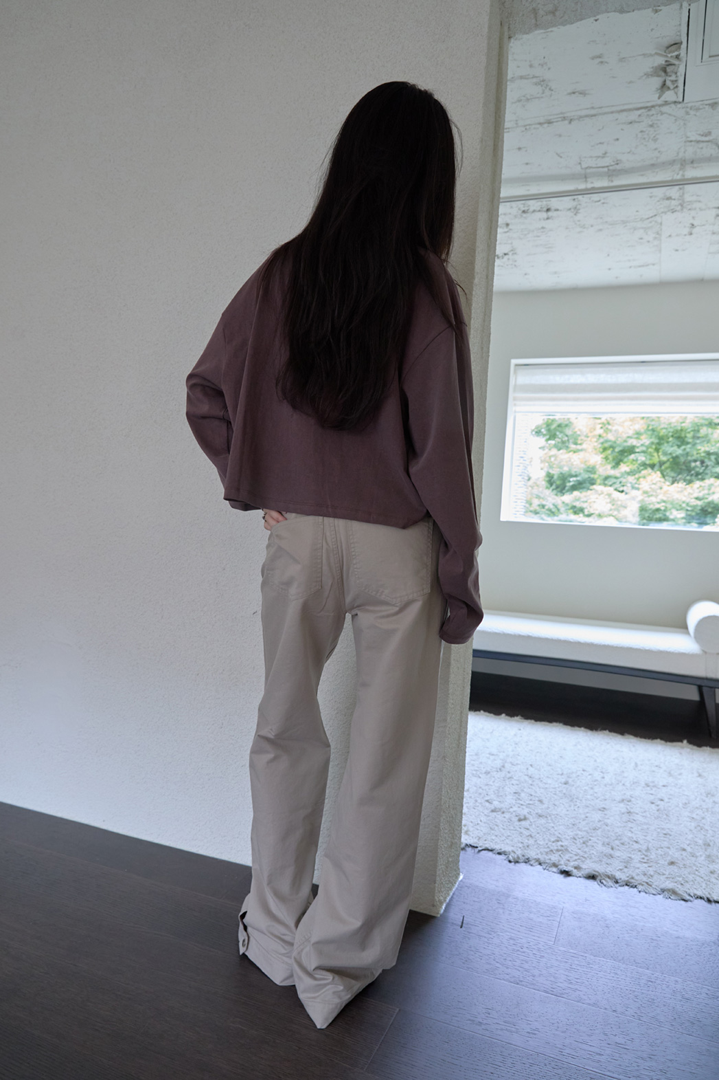コットンクロップドオーバーサイズルーズ無地TシャツFW | 詳細画像3