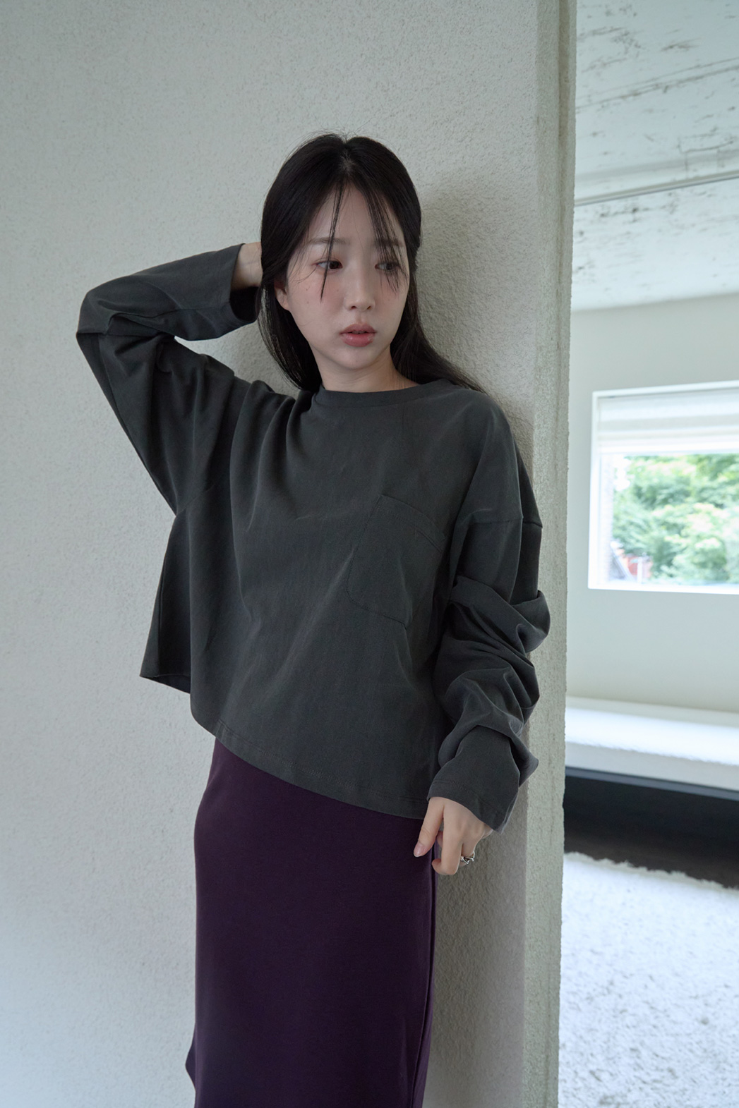 コットンクロップドオーバーサイズルーズ無地TシャツFW | 詳細画像20