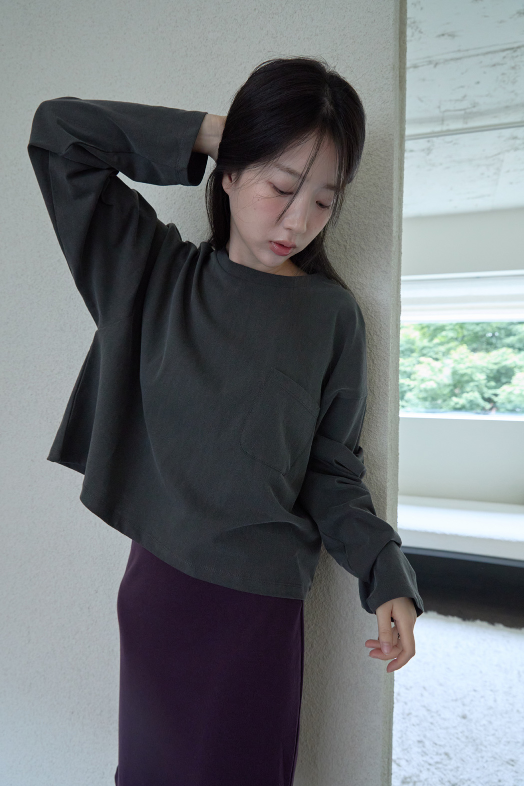 コットンクロップドオーバーサイズルーズ無地TシャツFW | 詳細画像21
