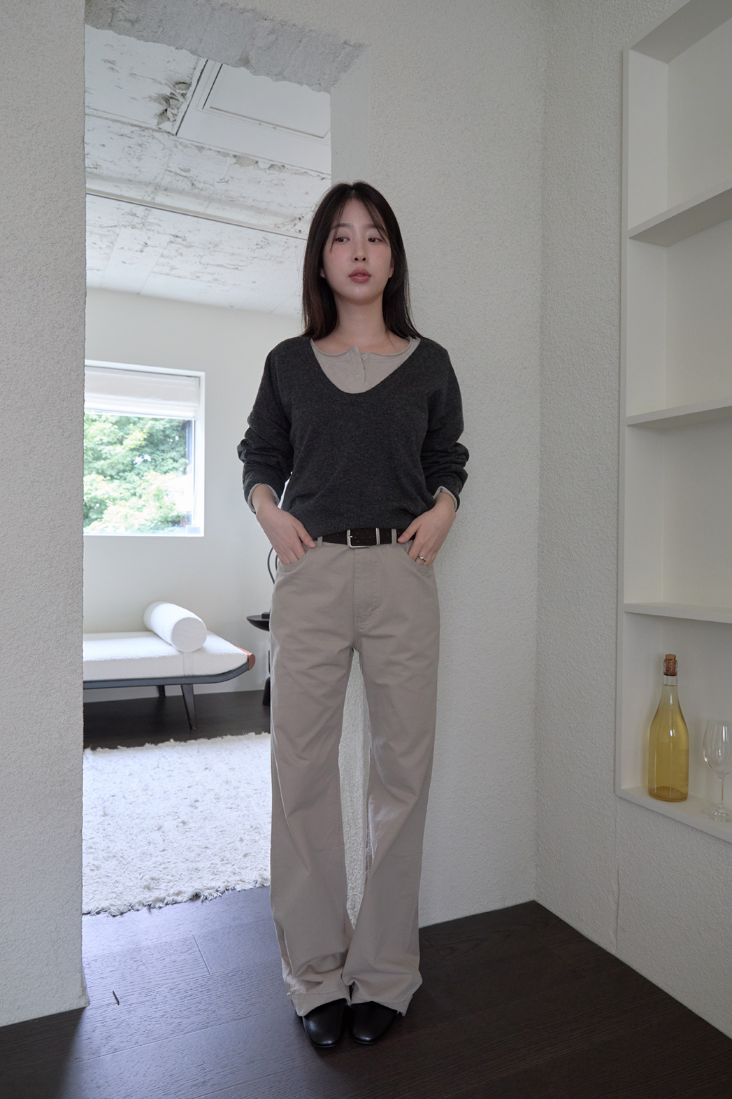 ウール混ラウンドネックセミクロップド無地ニットFW | 詳細画像15