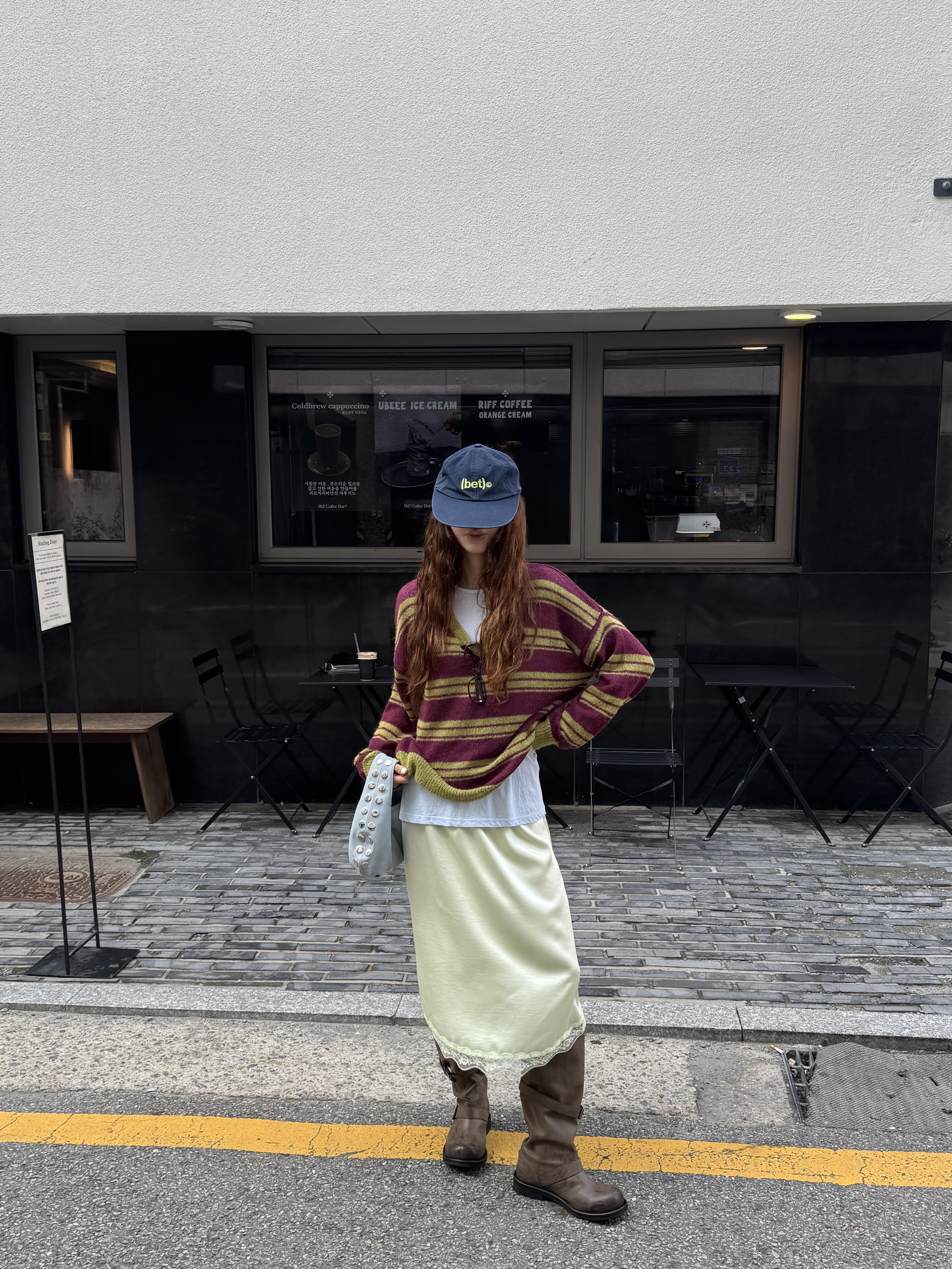 アルパカ混紡Vネックルーズ長袖ボーダー配色ニット | 詳細画像5