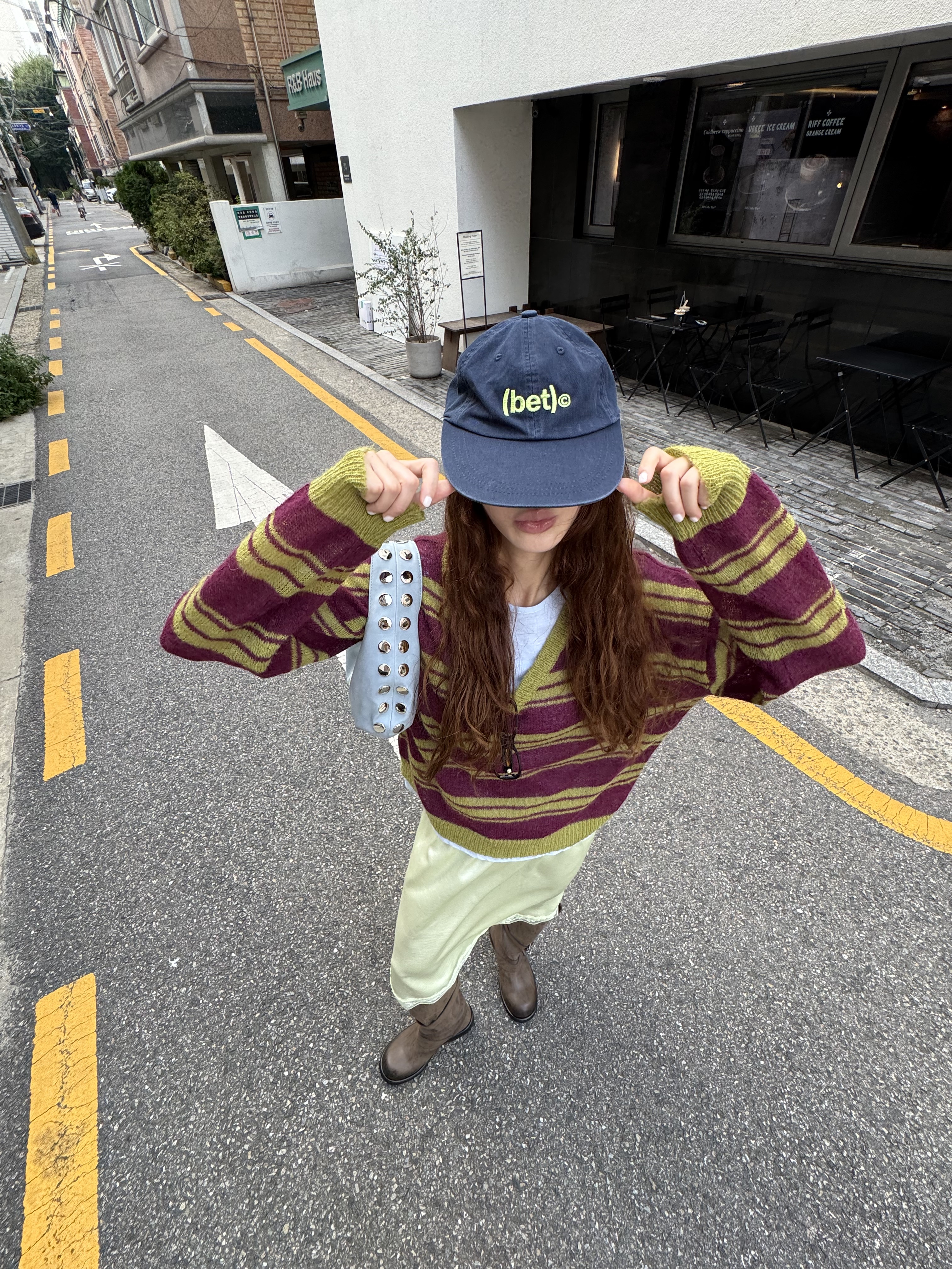 アルパカ混紡Vネックルーズ長袖ボーダー配色ニット | 詳細画像8
