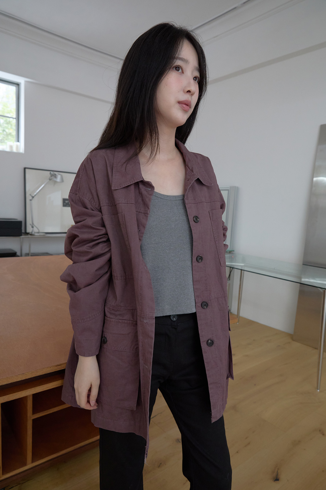 コットンボタンポケットオーバーサイズルーズ無地ジャケットFW | 詳細画像19