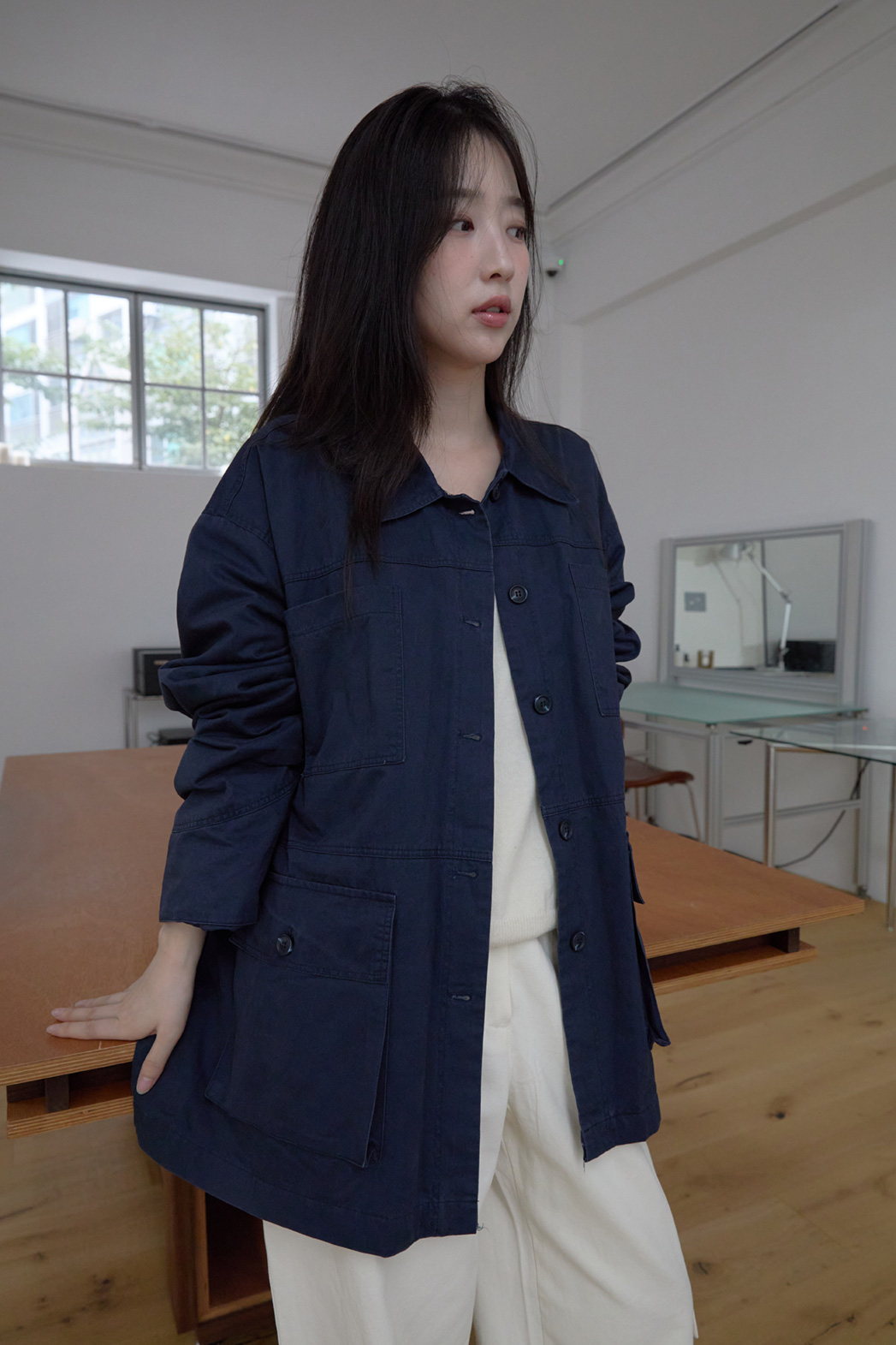 コットンボタンポケットオーバーサイズルーズ無地ジャケットFW | 詳細画像24