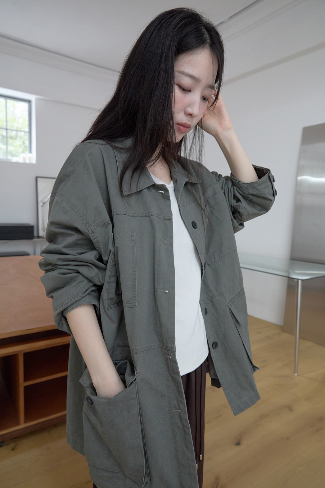 コットンボタンポケットオーバーサイズルーズ無地ジャケットFW | 詳細画像33