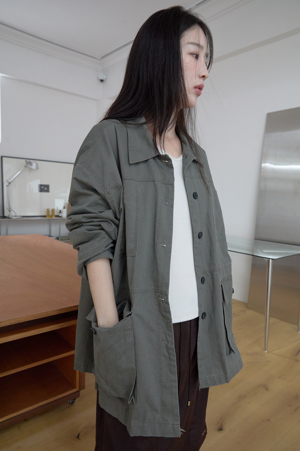 コットンボタンポケットオーバーサイズルーズ無地ジャケットFW | 詳細画像34