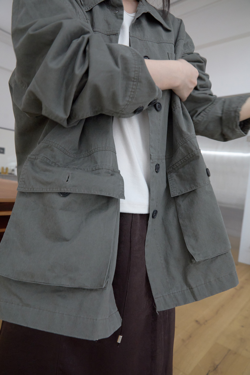 コットンボタンポケットオーバーサイズルーズ無地ジャケットFW | 詳細画像38