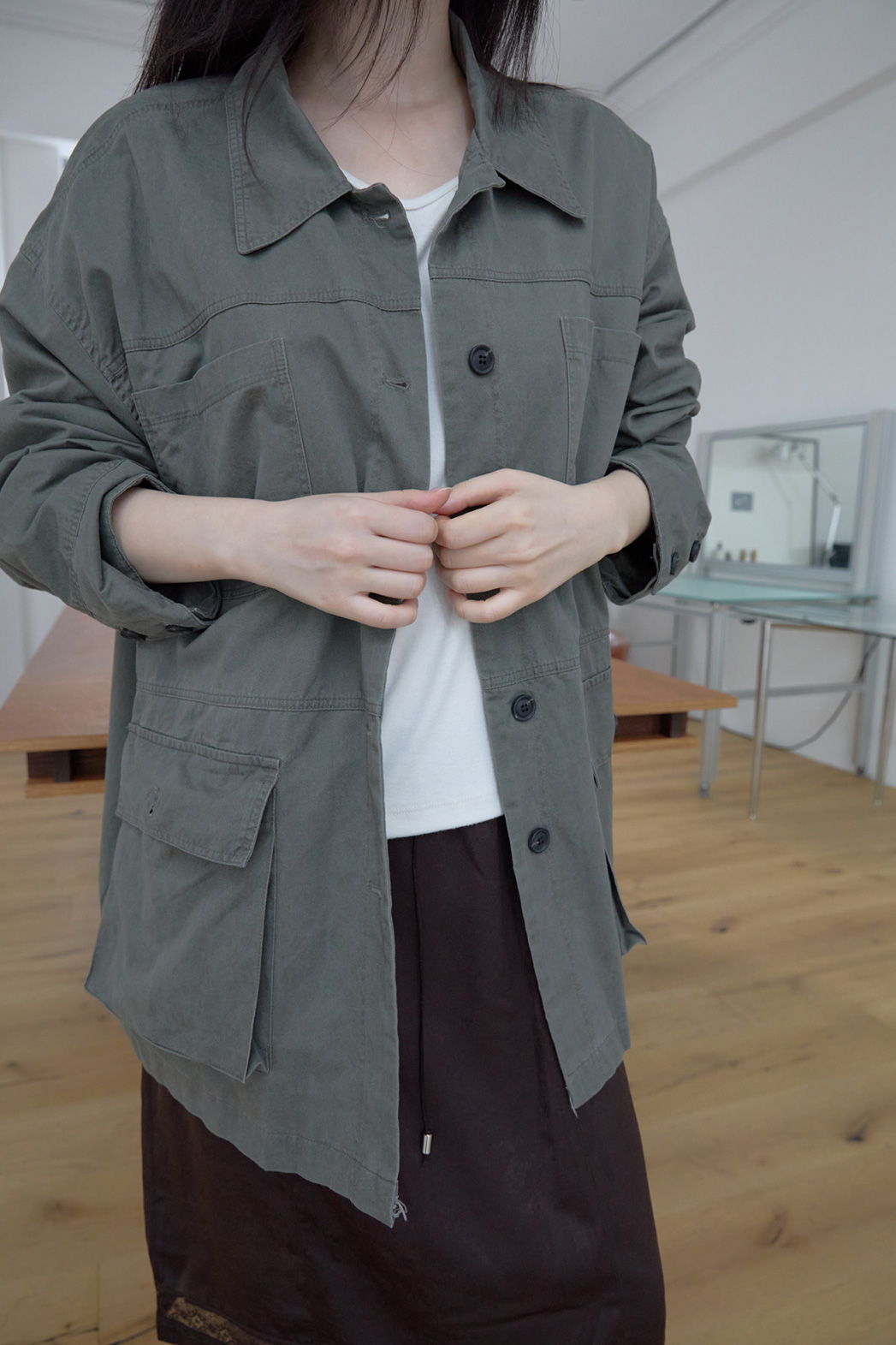 コットンボタンポケットオーバーサイズルーズ無地ジャケットFW | 詳細画像40