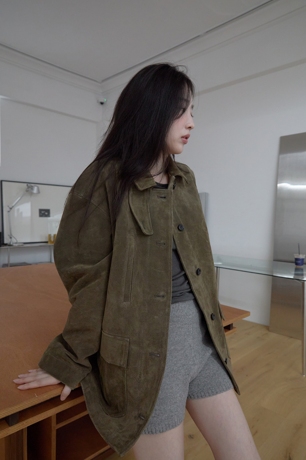 スエードボタンアジャストオーバーサイズルーズ無地ジャケットFW | 詳細画像13
