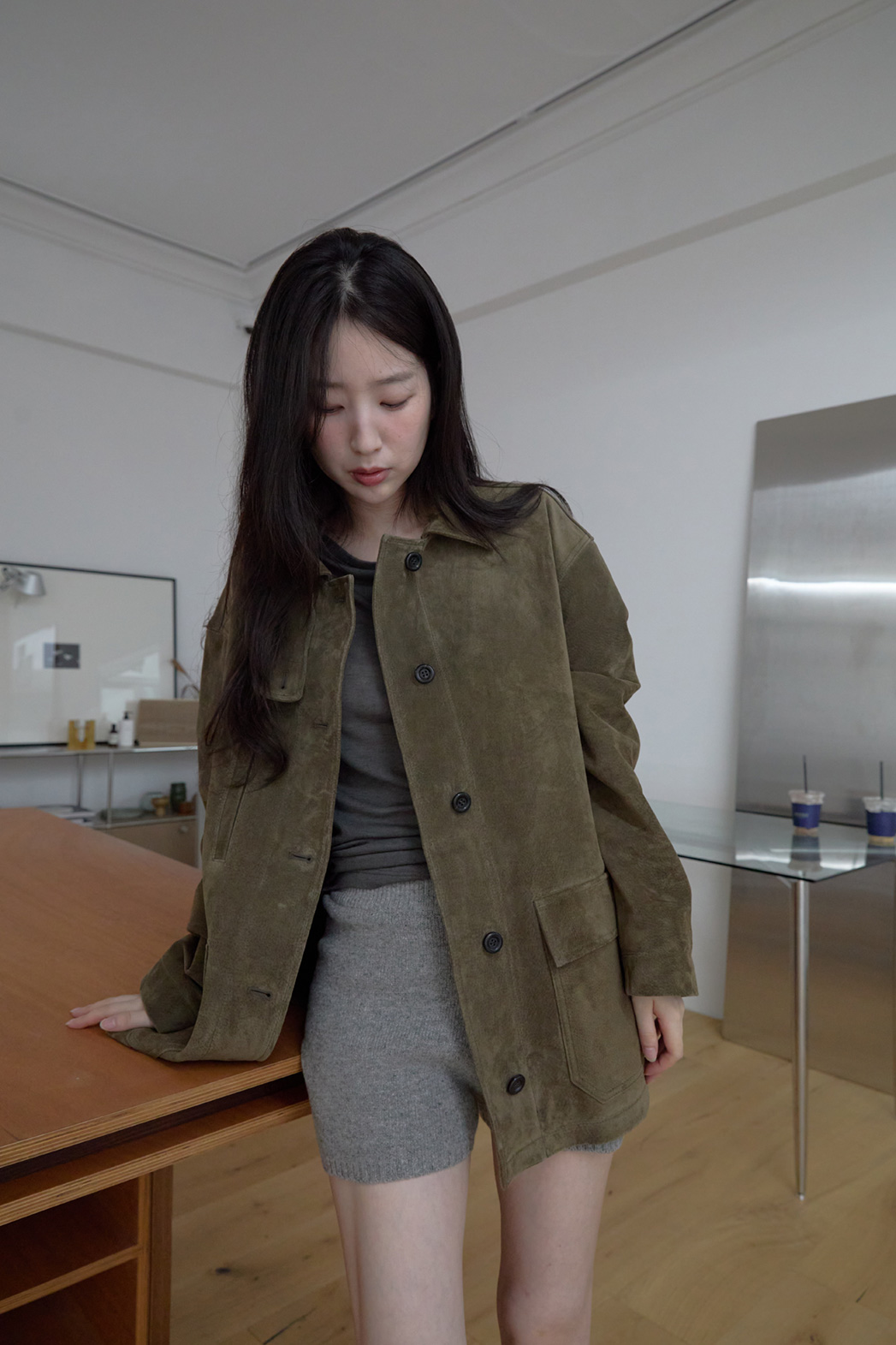 スエードボタンアジャストオーバーサイズルーズ無地ジャケットFW | 詳細画像17