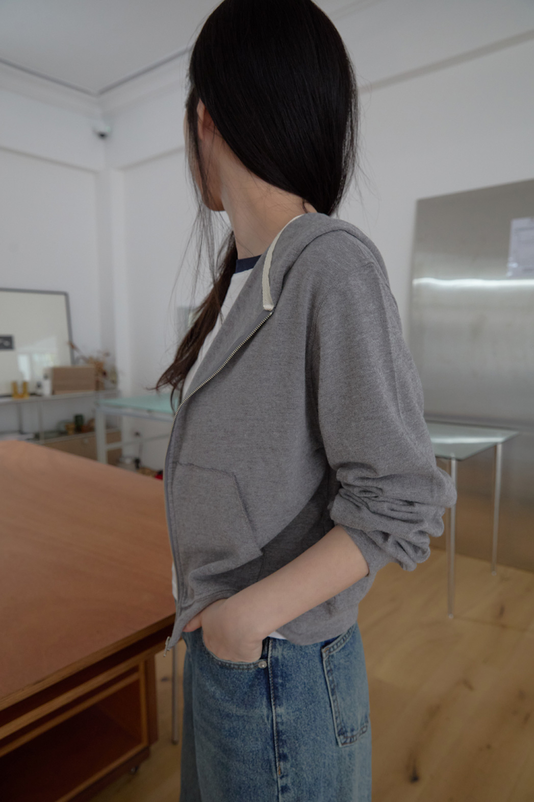 アンゴラ混ジップアップフードクロップド無地ジップパーカージャンパーFW | 詳細画像19